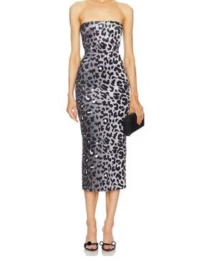 Strapless Dress in Silver Leopard Alex Perry